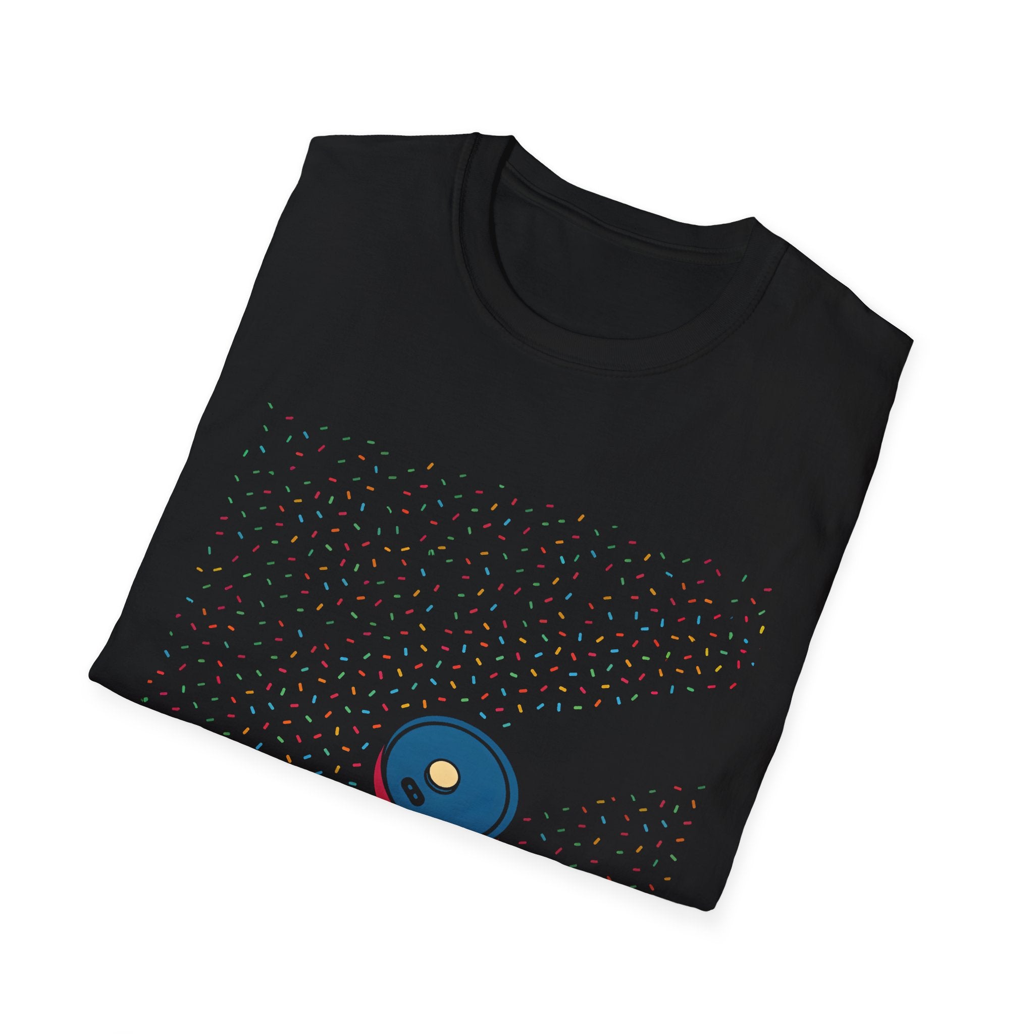Robot Vacuum Sprinkles Unisex Softstyle T-Shirt with Colorful Dot Pattern