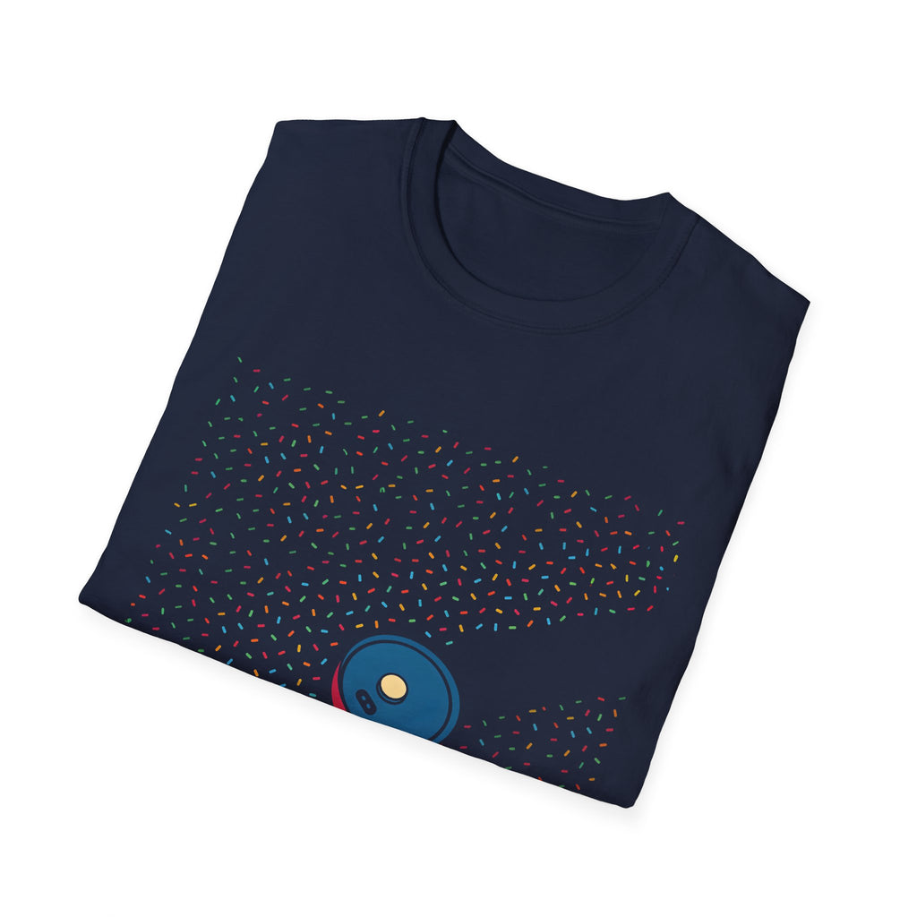 Robot Vacuum Sprinkles Unisex Softstyle T-Shirt with Colorful Dot Pattern