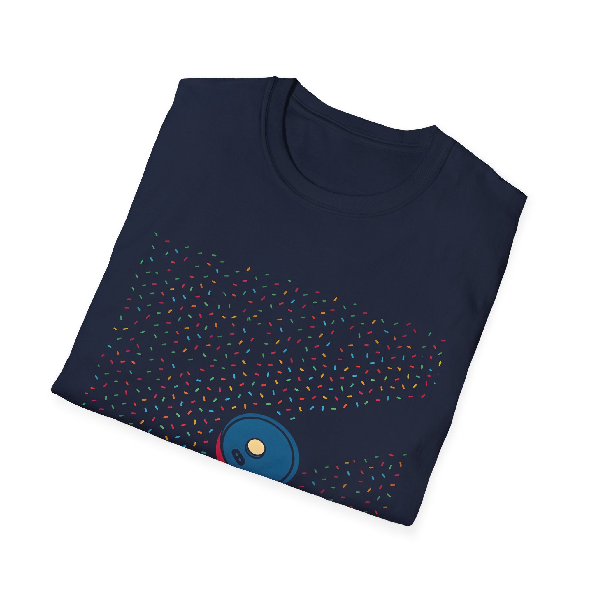 Robot Vacuum Sprinkles Unisex Softstyle T-Shirt with Colorful Dot Pattern